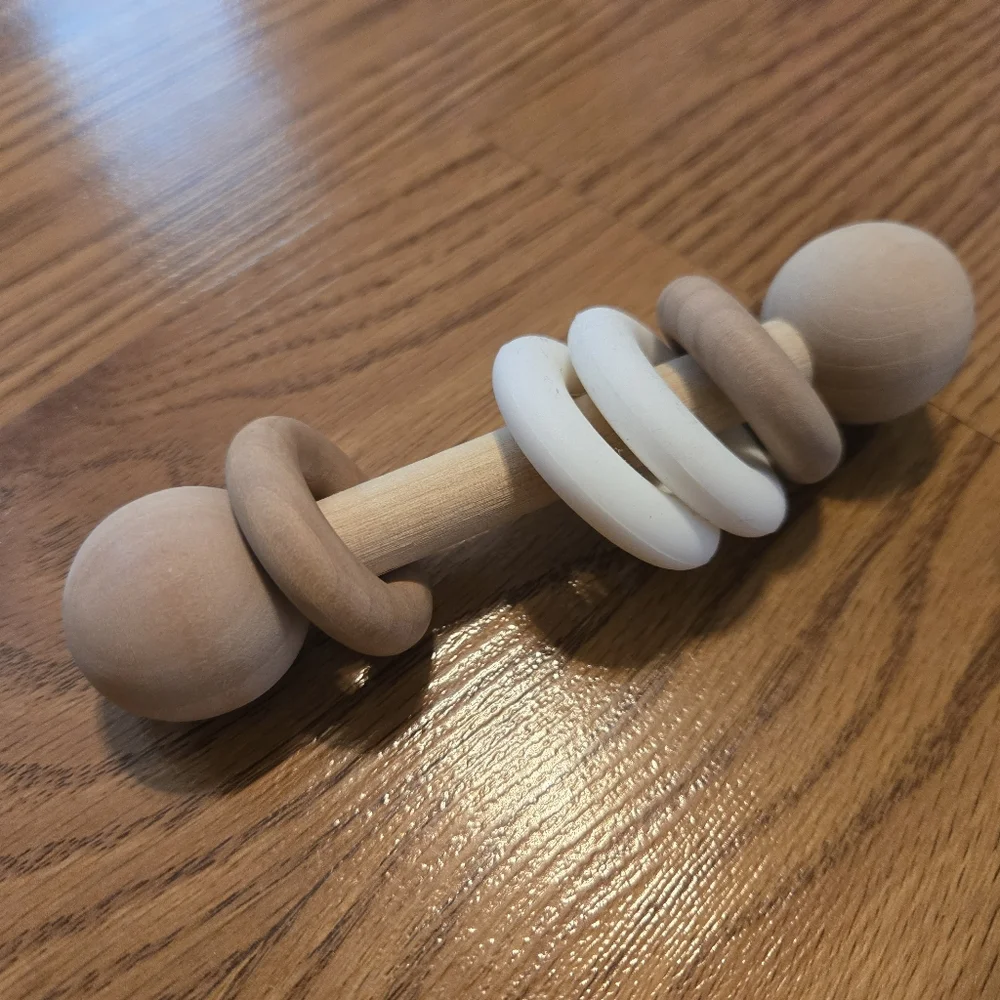 Legacy Baby Pretty Please Tutlus Natural Wooden Baby Teether Rattle Set White